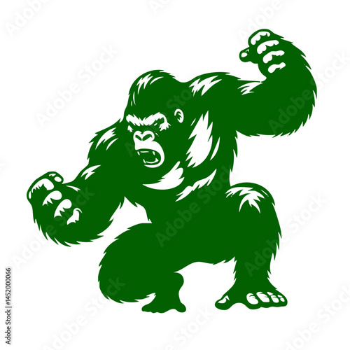 Aggressive Green Gorilla: Powerful Ape Vector Graphic