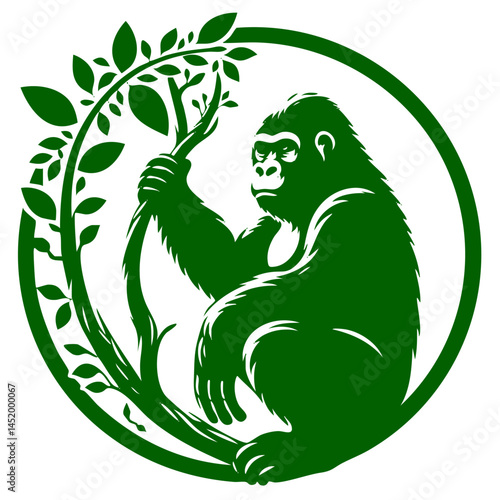 Majestic Gorilla in Lush Green Forest: Wildlife Conservation Symbol