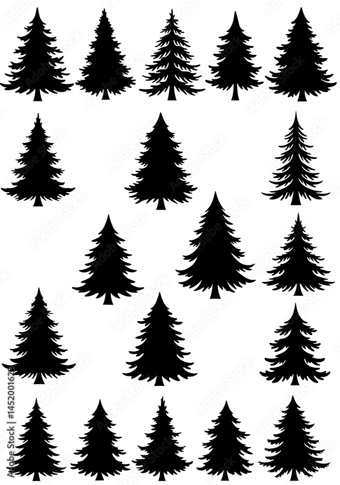 Obraz premium Black Silhouette Pine Forest: Simple Nature Art AI Generated