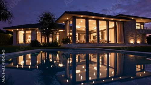 Ultimate Modern Villa Experience – Evening Lights & Pool