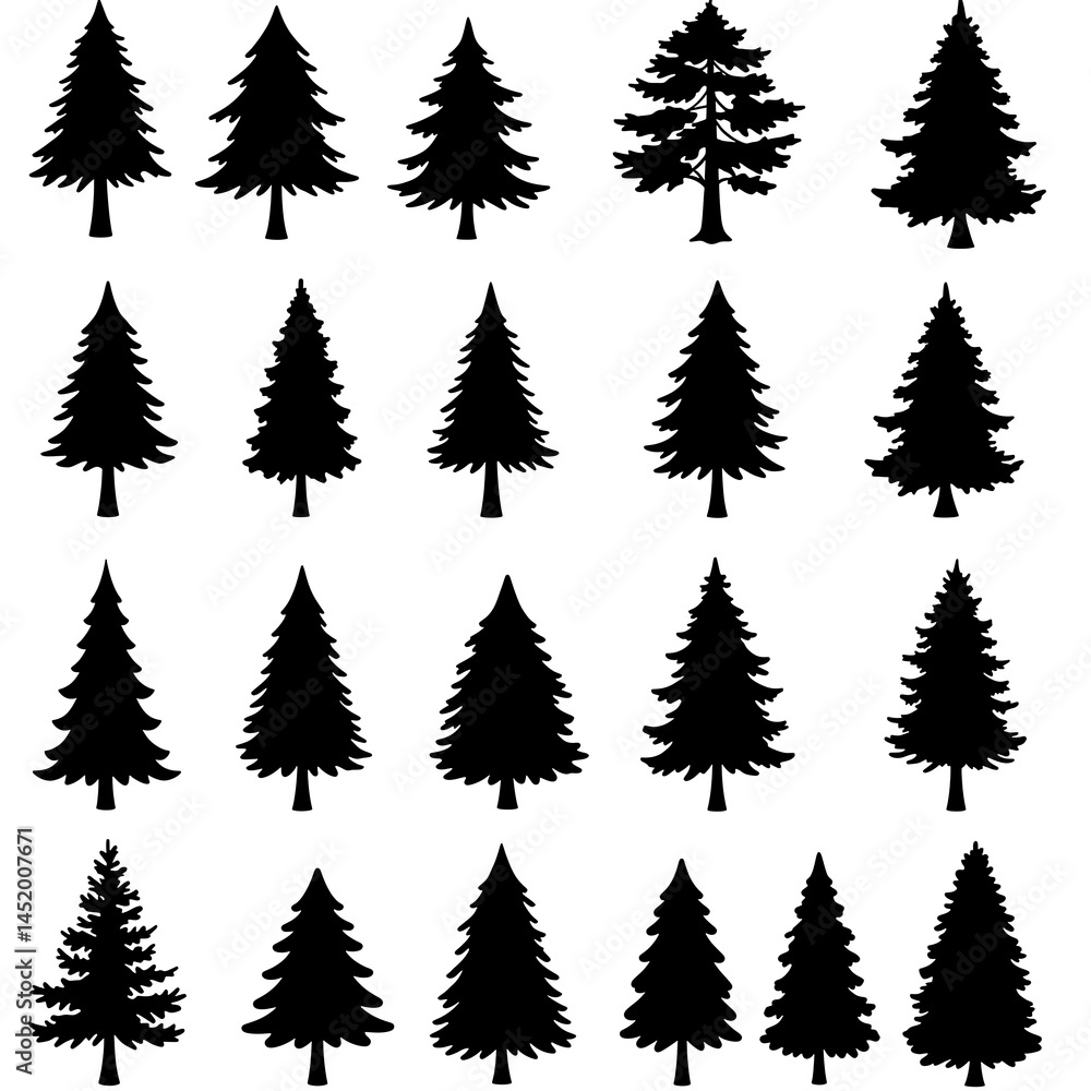 Obraz premium Silhouette Forest: A Collection of Evergreen Trees AI Generated