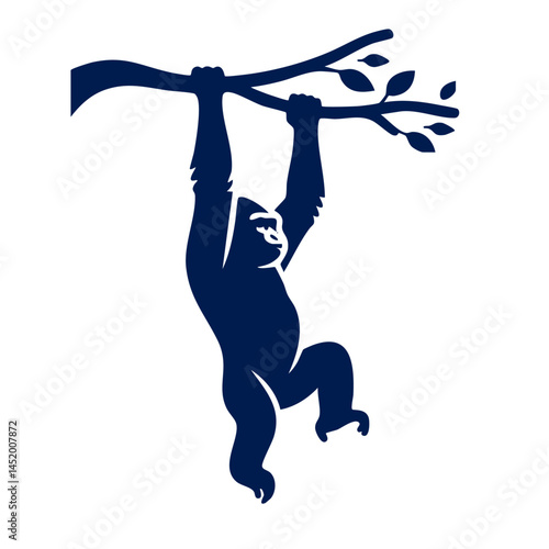 Majestic Gorilla Hanging on Tree Branch: Wildlife Silhouette
