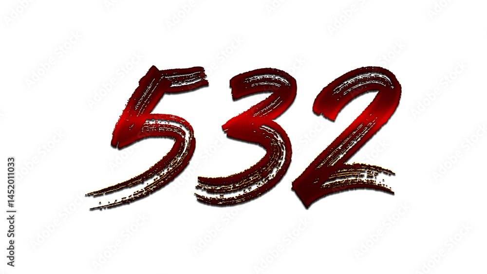 3D blood red number design of 532 on white background. 3D blood red number design of 532 on white background.