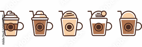 Vector sheet of coffee icons including latte, espresso, cappuccino, and mocha – Ideal for coffee shop promotions, menu designs, or beverage ads.