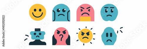 Vector sheet of emotion-based icons in different shapes – Suitable for mood tracking apps, self-care content, or digital projects.