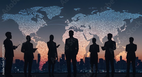 Silhouette Business Team World Map City