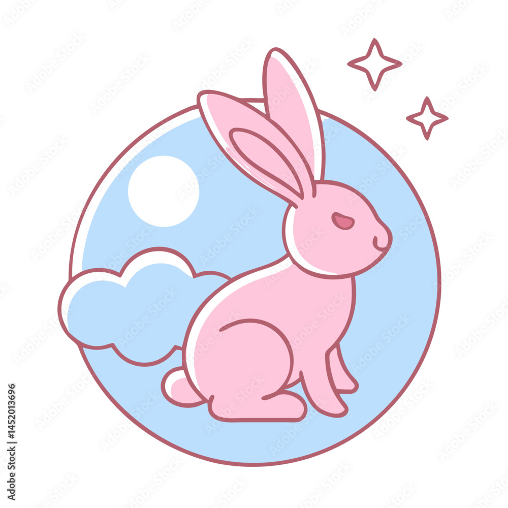 Fototapeta premium Pink Rabbit Sitting Under Moonlight 