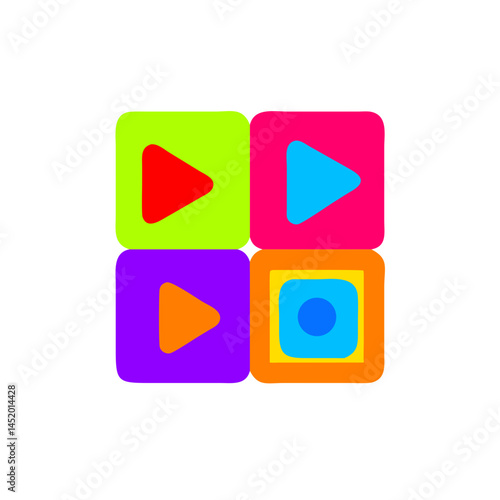 Colorful Play Button Icons in Vibrant Squares  