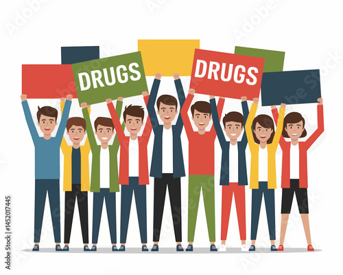 Group of People Protesting Against Drugs Illustration Vector