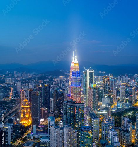 Photography Kuala Lumpur's heart of city centre view during blue hour