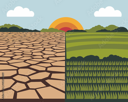 Pixel Art Depicting Climate Change with Drought and Greenery