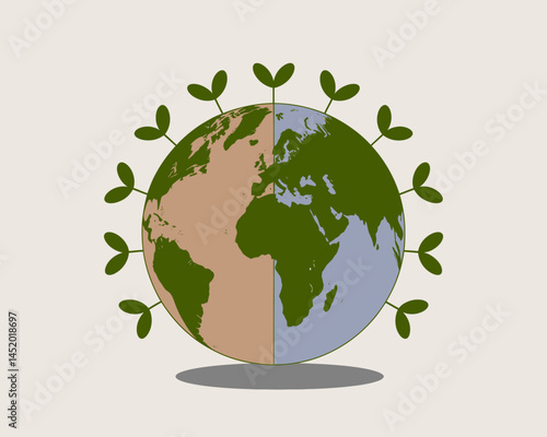 Green Planet with Sprouts Ecology and Environment Concept