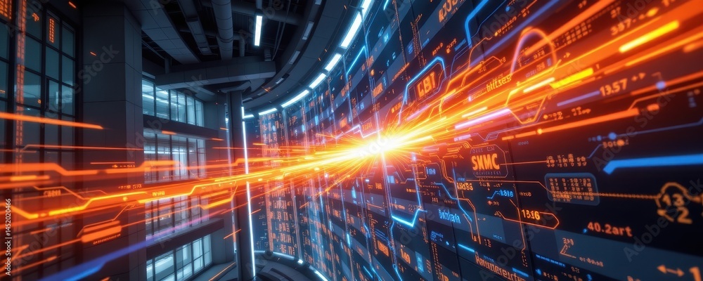 a glowing pulsewave passing through the structure of an advanced building