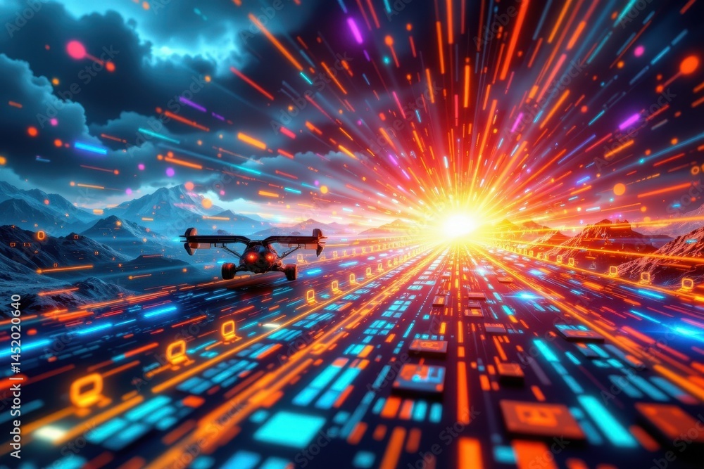 sci fi imagery of a pulsewave traveling through a digital landscape