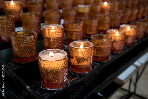 Religious and Christian objects and candles on the Munich Way of St. James, Bavaria, Germany