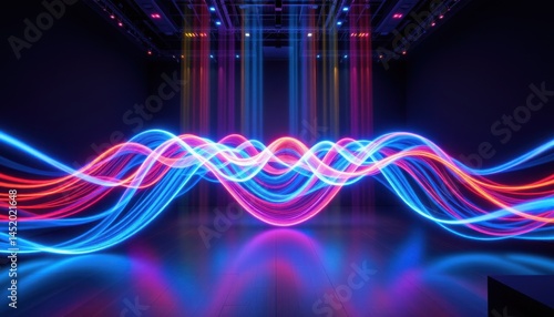 Obraz na płótnie an abstract light sculpture in a dark room, created from pulsewave energy w salonie