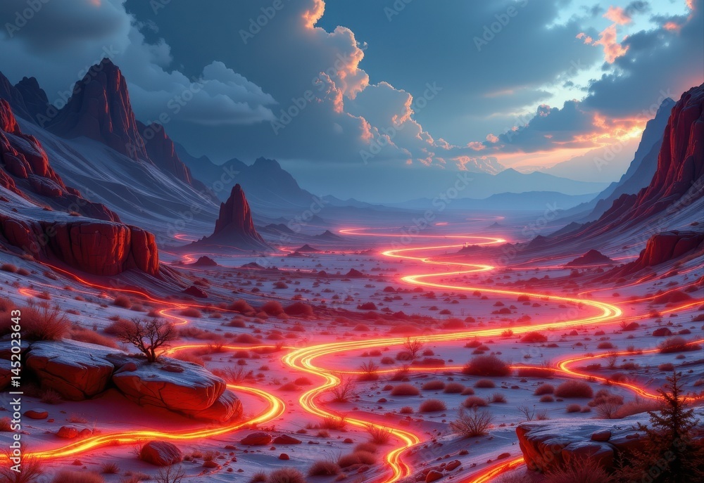a futuristic landscape where pulsewave energy flows through the ground