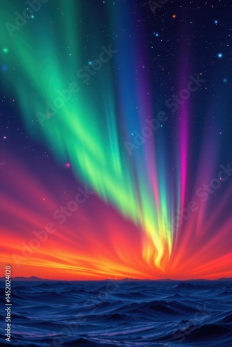 pulsewaves lighting up the night sky, where waves of color ripple across the horizon, creating a mesmerizing aurora like effect.