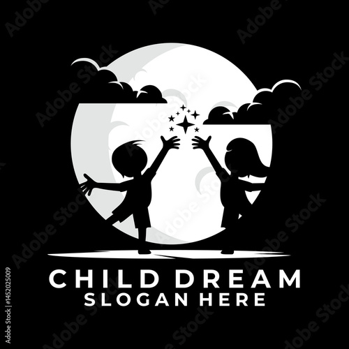 Dream kids reaching star logo design vector. Dream Kids logo vector template
