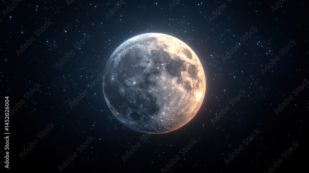 Full moon glows in starry night sky Full moon glows in starry night sky