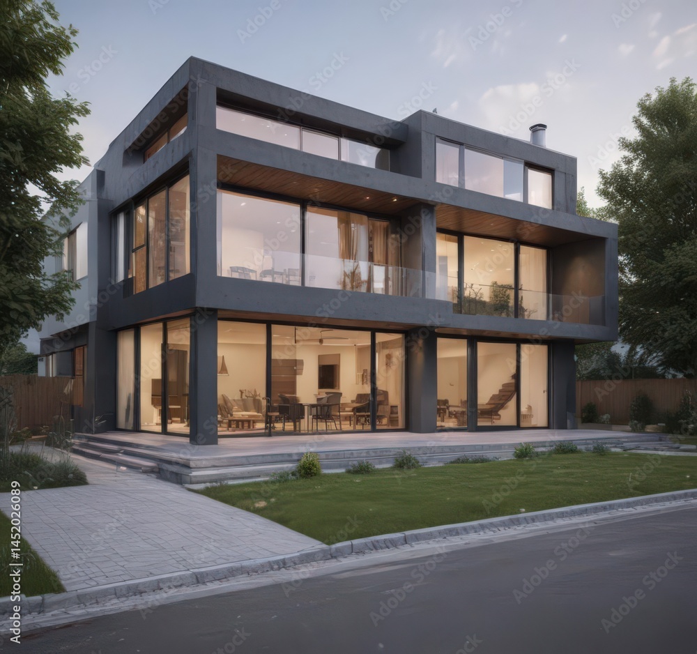 Contemporary house undergoing renovation, exterior view, property, development Contemporary house undergoing renovation, exterior view, property, development
