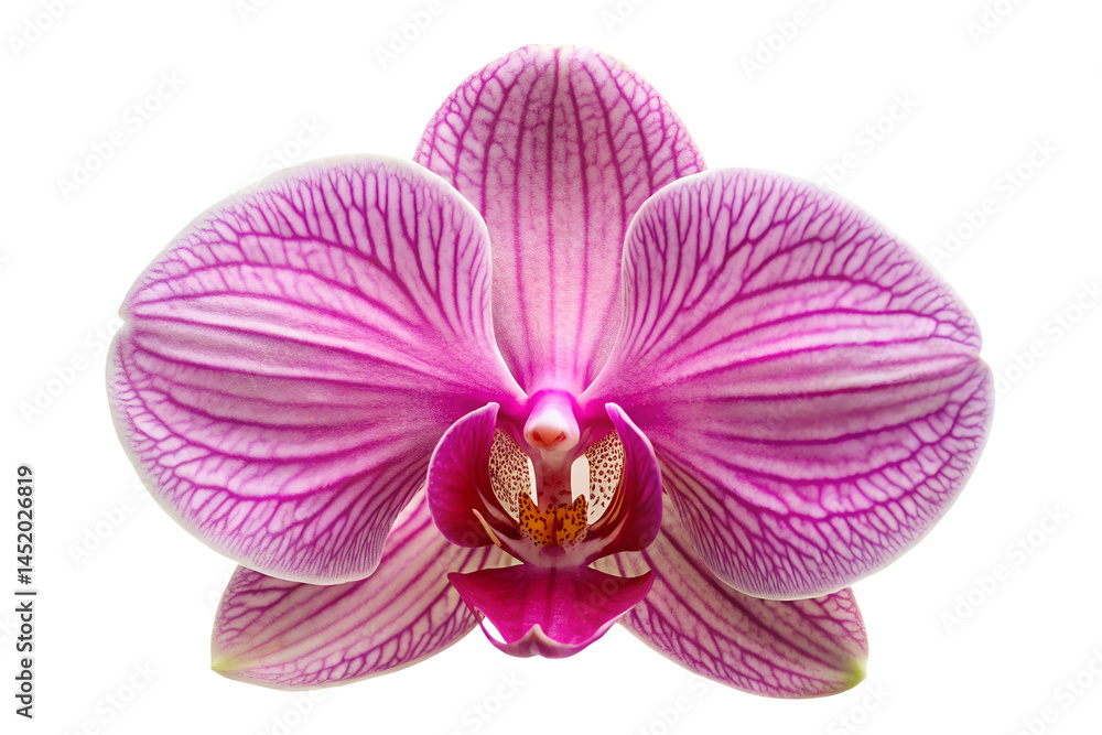 Fototapeta premium Close up view of a lovely orchid blossom bloom isolated on transparent background.