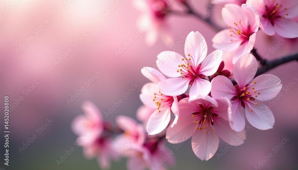 Fototapeta premium Delicate pink sakura blossoms, full bloom, soft petals , blossom pattern, illustration, botanical