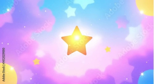 Colorful star illustration with glowing effect in dreamy cloud background for copy space