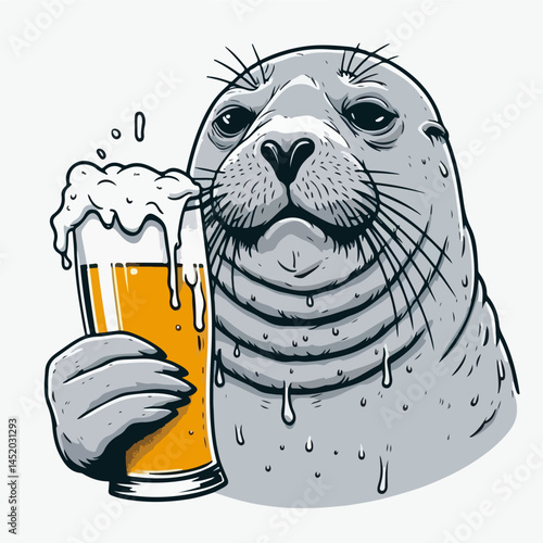 Seal enjoying a Beer: A happy seal holding a glass of beer.  The seal looks content and relaxed.