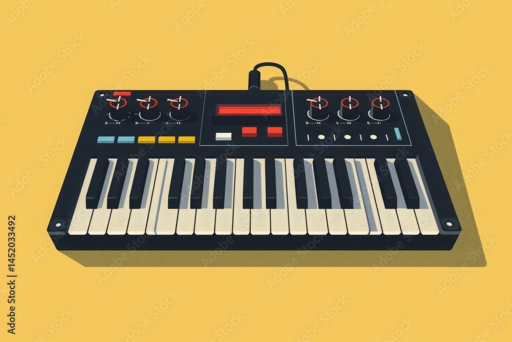 Fototapeta premium Compact Synthesizer Illustration with Vibrant Background Design