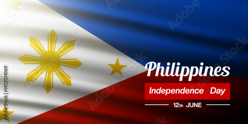 June 12th Is Philippines Independence Day. Philippines flag and light. Suitable for posters, banners, social media and more. Black background.
