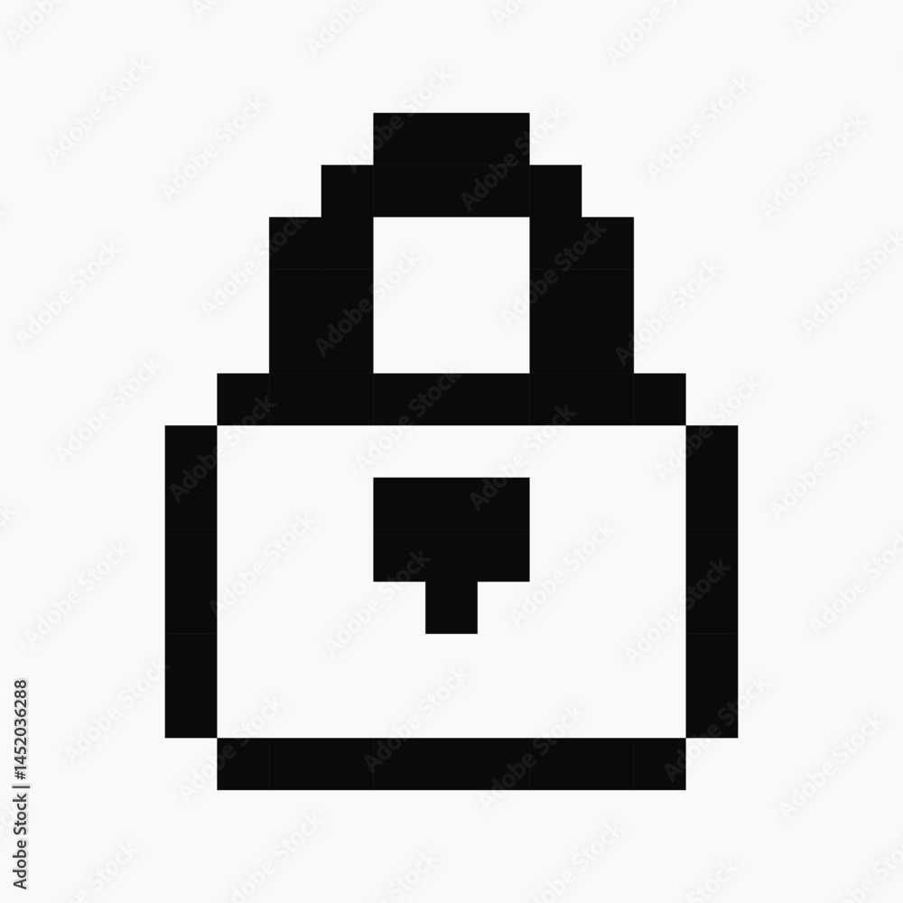 black and white padlock pixel art icon vector illustration. black and white padlock pixel art icon vector illustration.