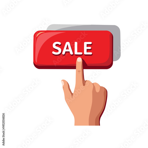 Finger pressing red sale button, urgency and irresistible deals