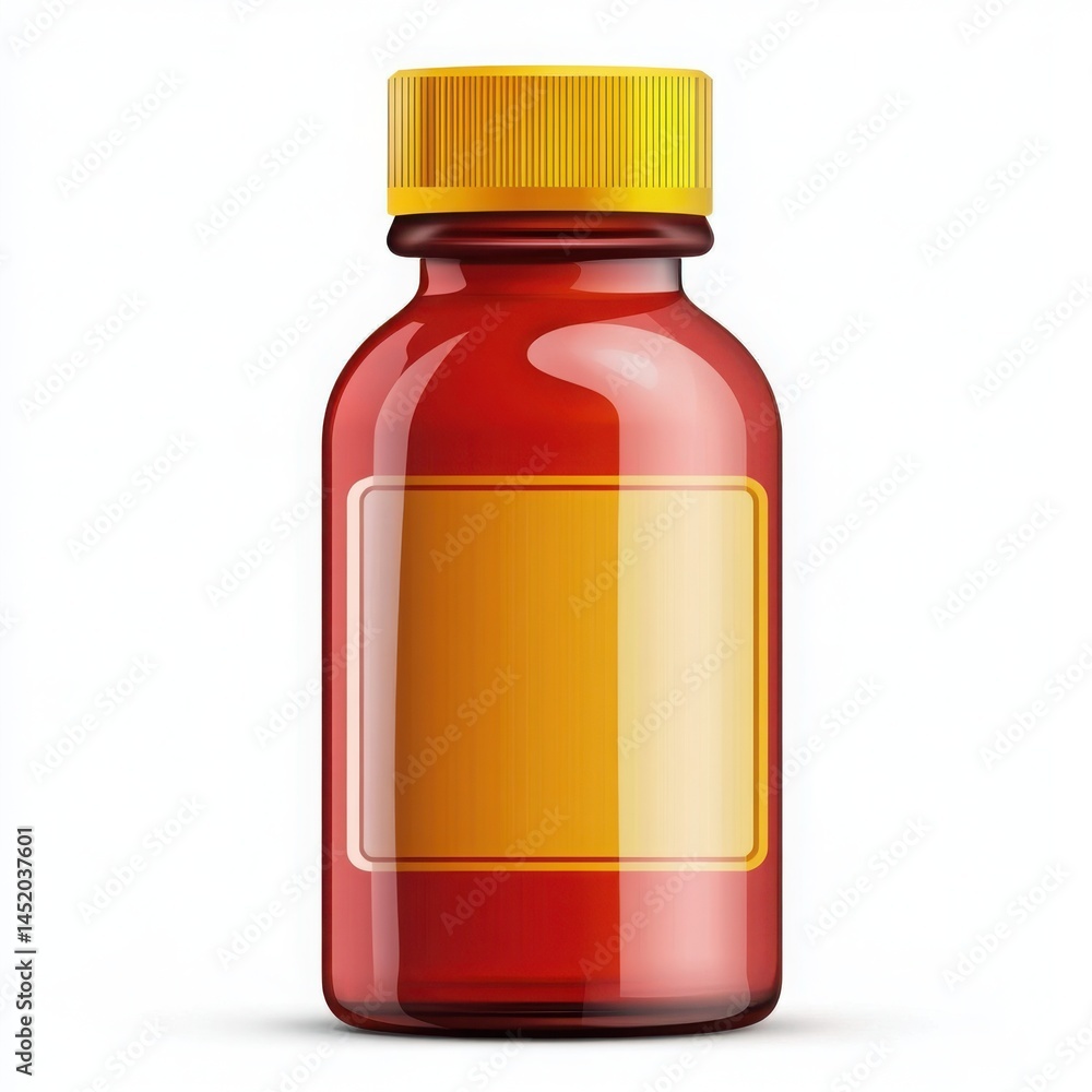 Fototapeta premium Red plastic bottle with yellow cap isolated on white background