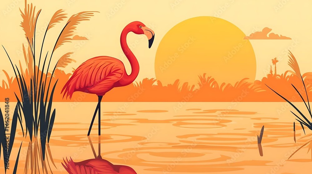 Obraz premium Flamingo Sunset Lagoon.
