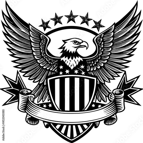 A vintage heraldic emblem features a winged eagle on a shield, a powerful vector illustration and symbol
