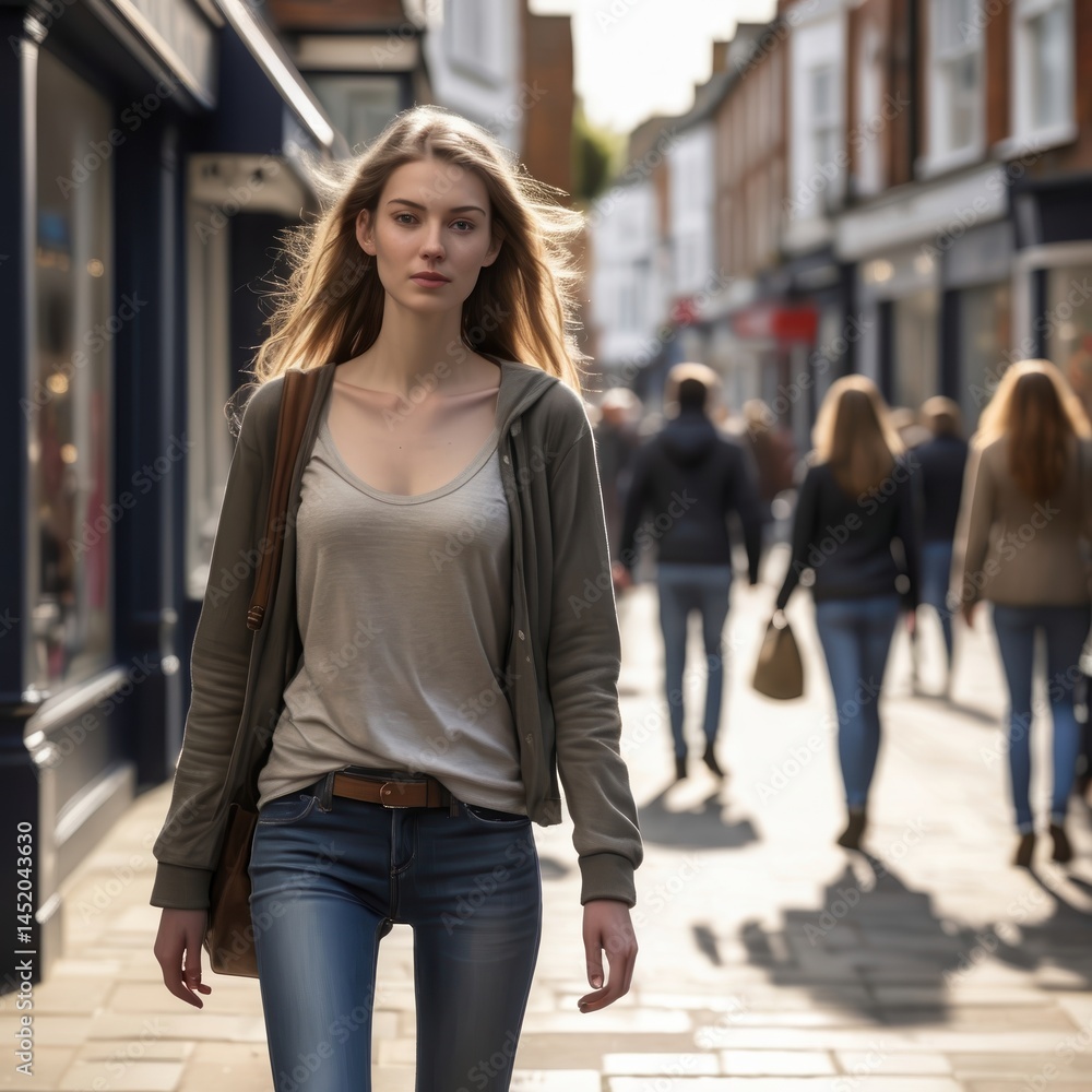 Fototapeta premium Beautiful Woman in City Center – AI generated