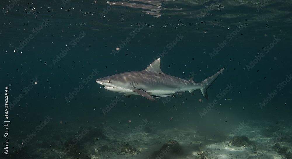 Fototapeta premium Ocean's Shadow: A Reef Shark's Silent Glide AI Generated