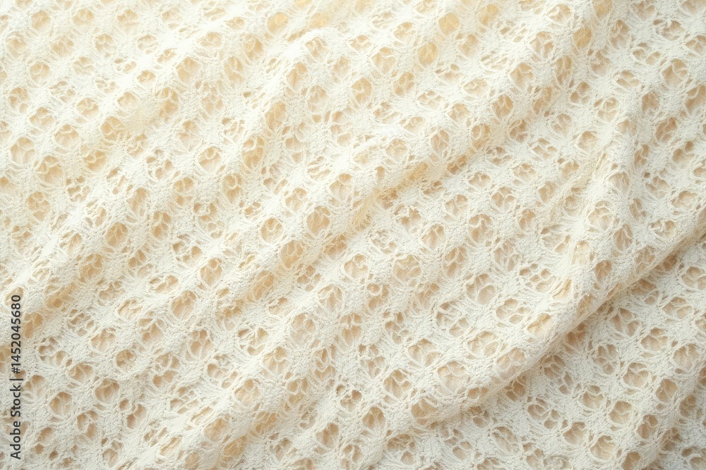Geometric grid pattern in cream colored lace fabric , beige, craft Geometric grid pattern in cream colored lace fabric , beige, craft