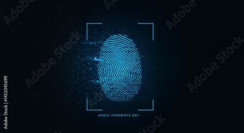 Obraz na płótnie Fingerprint Scanning with Digital Light Effect for Secure Access w salonie