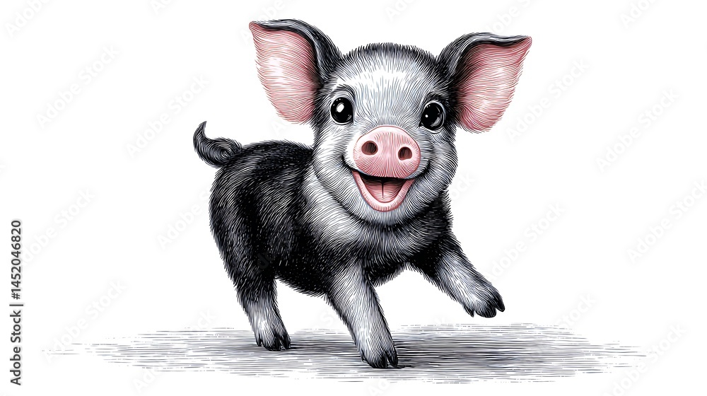Fototapeta premium Happy Piglet Adorable Cartoon Farm Animal.