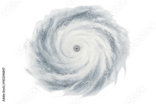 A swirling cyclone with a distinct eye at the center, depicting intense wind motion.
