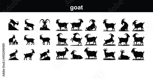 Goat Silhouette Set | Farm Animal Icon Collection Goat Icons Bundle | Livestock, Mountain Goat Silhouettes