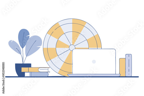 Fan like petals overlapping in a rotating spiral with curved edges
