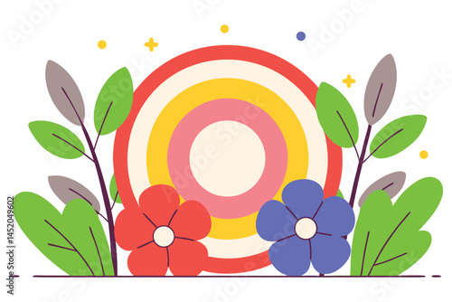Multiple rounded ring shapes forming petals that echo toward the center
