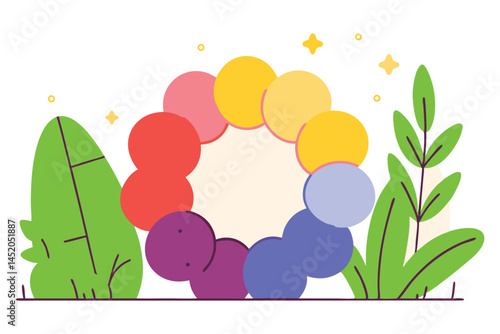 Round pebbles form a looping flower ring softly overlapping