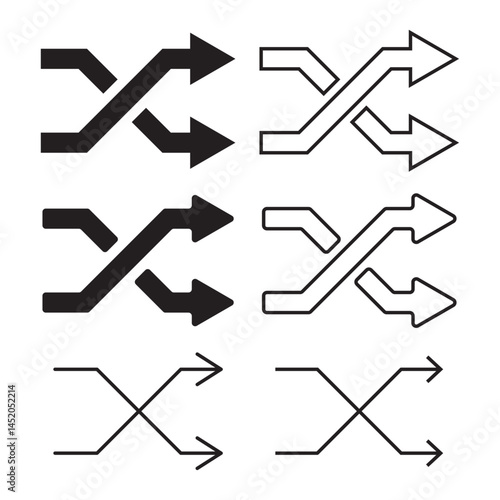Set of shuffle vector icons, Modern Line Style Random Play Symbol for Music Apps, Random playlist, Cross shuffle icon.	
