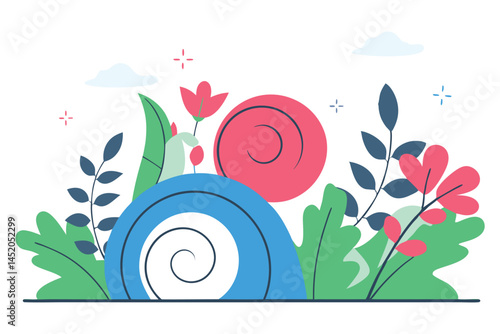 Rounded petals with spiral tips, like curling plant tendrils