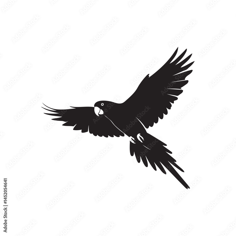 Obraz premium Black Silhouette of Flying Macaw Parrot Vector