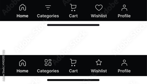 Minimalist Bottom Navigation Bars Vector for Mobile UI/UX Design